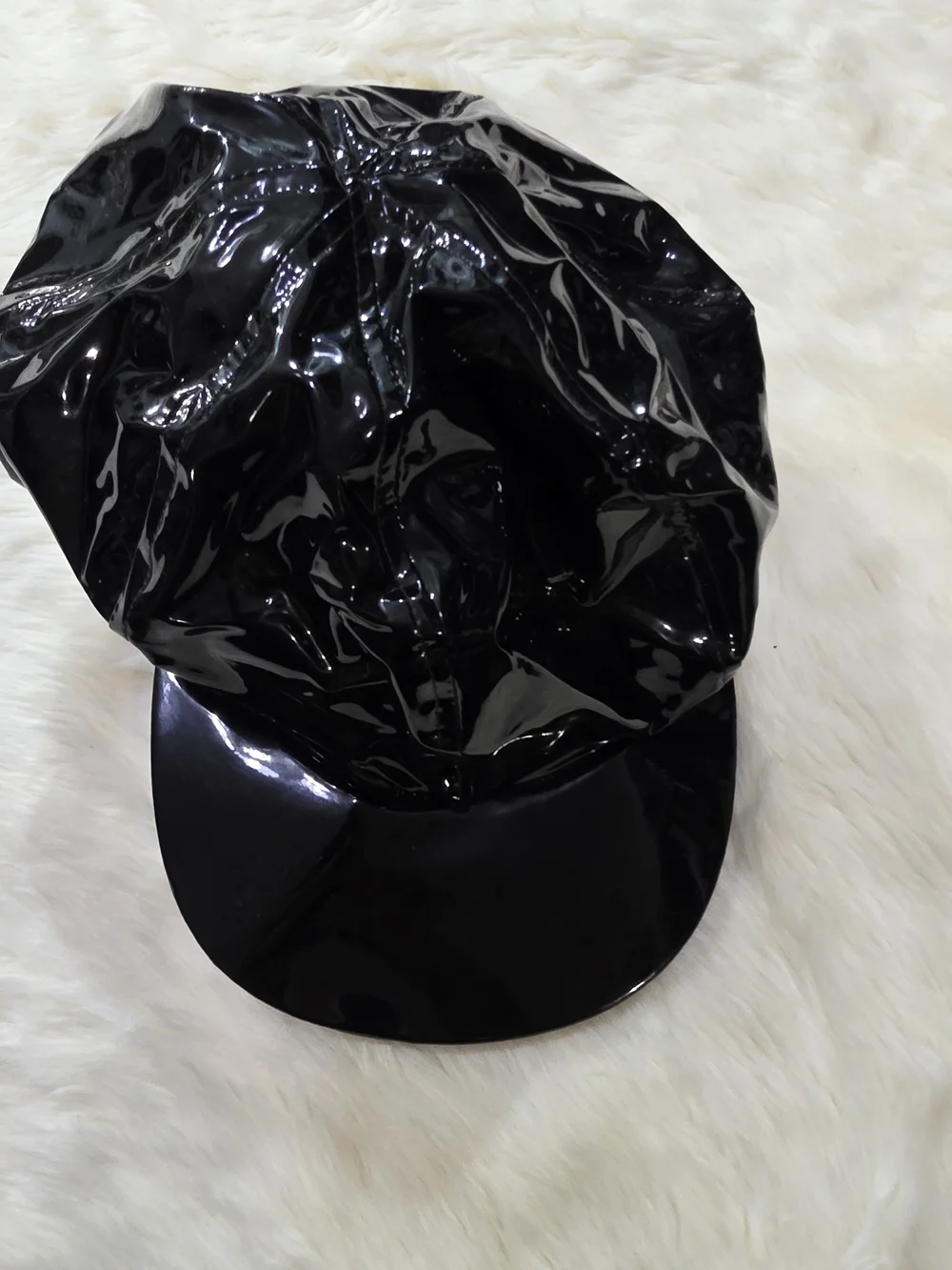 Glossy Black Patent Newsboy Cap - Women